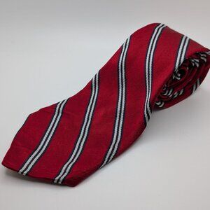 Brooks Brothers Makers Tie Red Blue White Stripe 100% Silk Made In USA